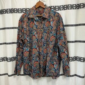 Vintage 90s Alan Flusser Paisley Long Sleeve Button Down Shirt XL 100% Cotton